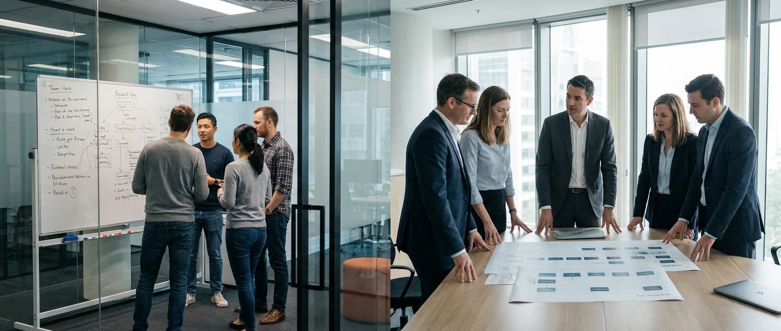 Comparison artwork for building an in-house AI team versus hiring an AI agency